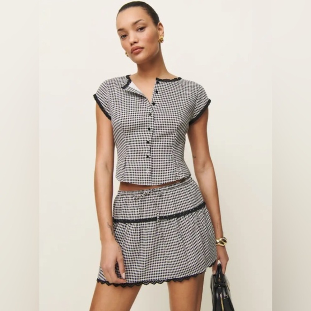 New Reformation Valetta Black and White Checkered Two-Piece Set Size 4
